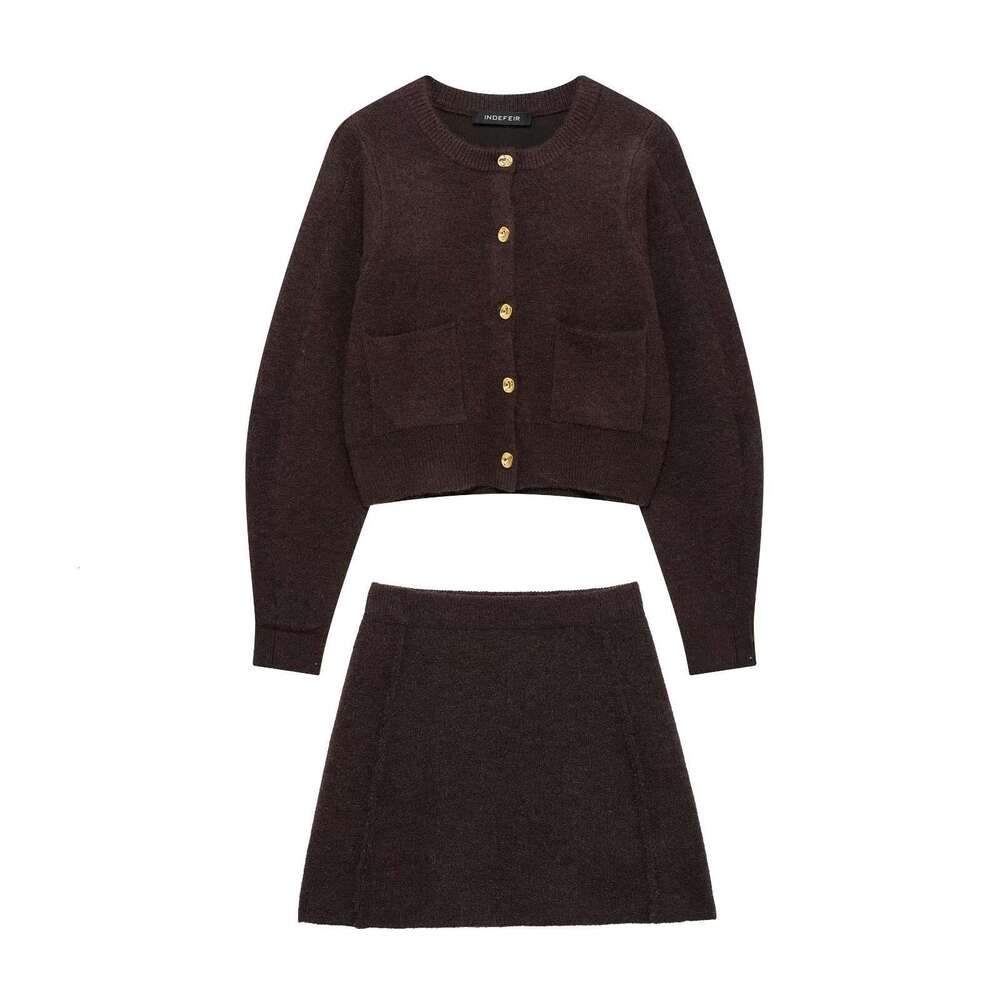 TRAFZASHEIN Women's Round Neck Long Sleeve Knitted Jacket High Waist Mini Skirt Casual Set B5