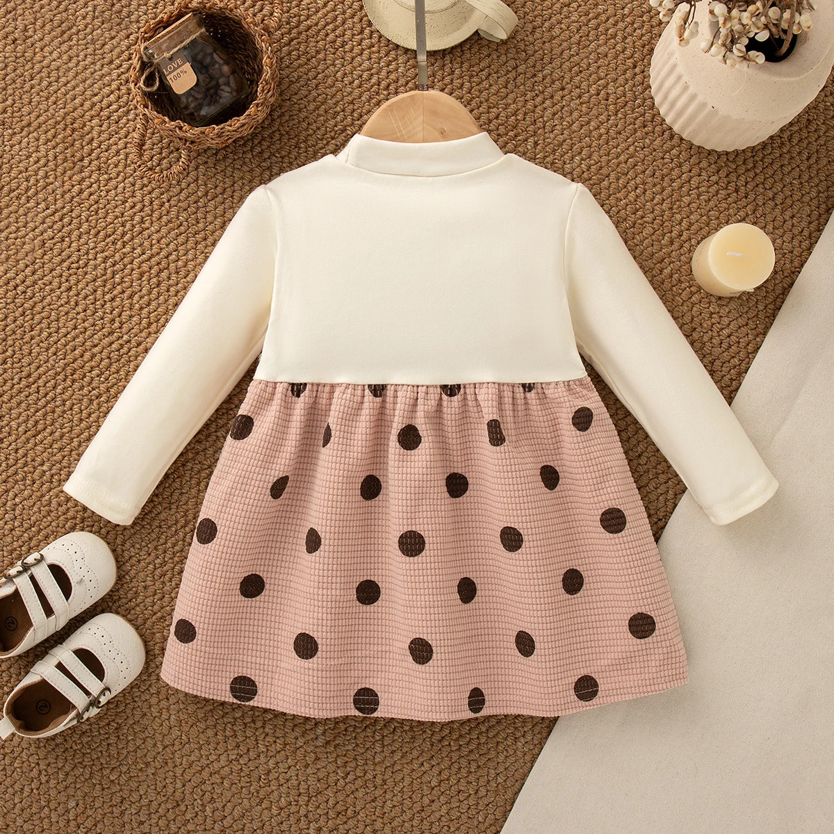 Spring And Autumn Black Polka Dot Baby Girl Dress Beige Long Sleeved ChildrenS Clothing For Babies Aged 0-3 Years Old 250715