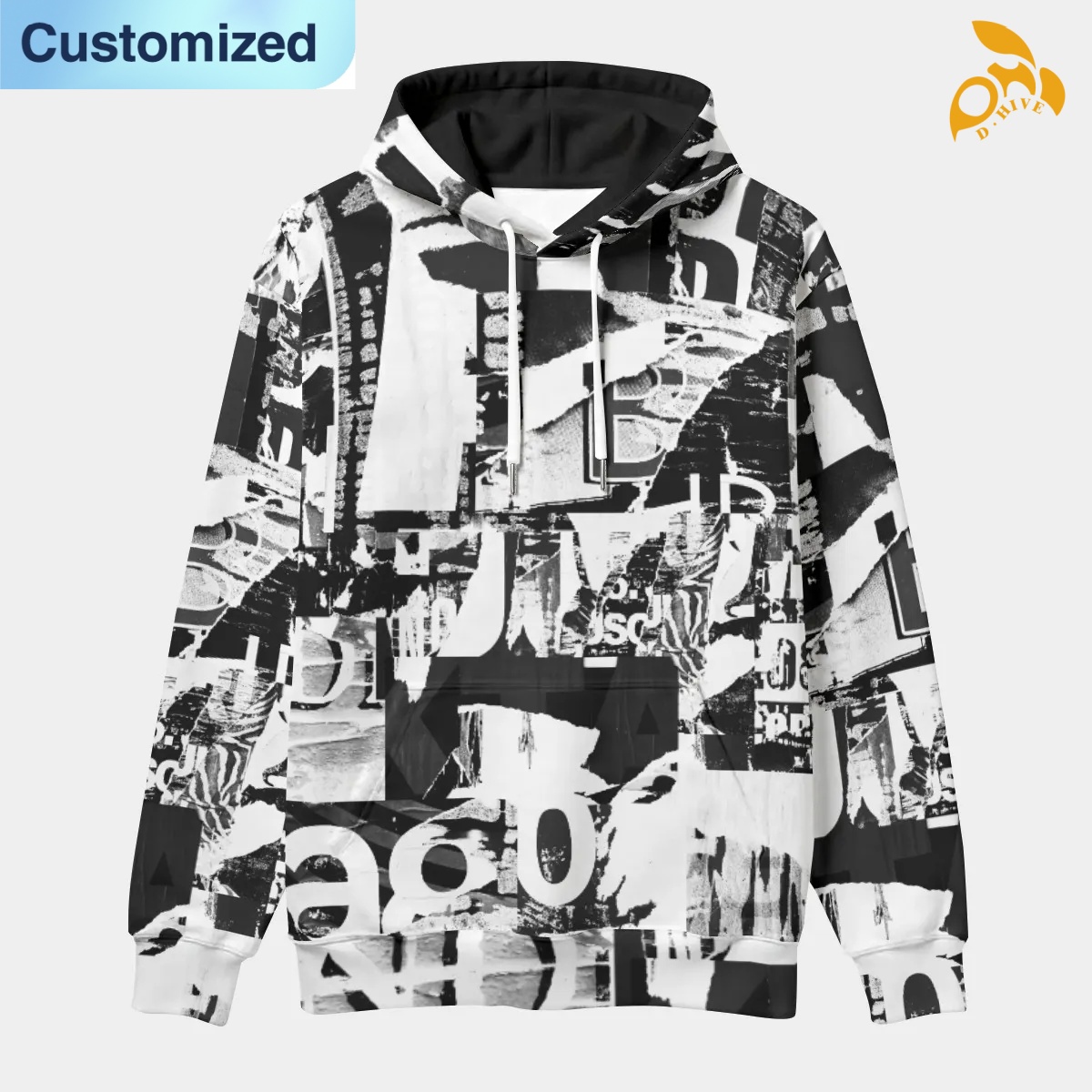 free shipping designer of customized Wear-resistant fashionable All-Over Print Men's thickened pullover hoodie with exquisite patterns from US