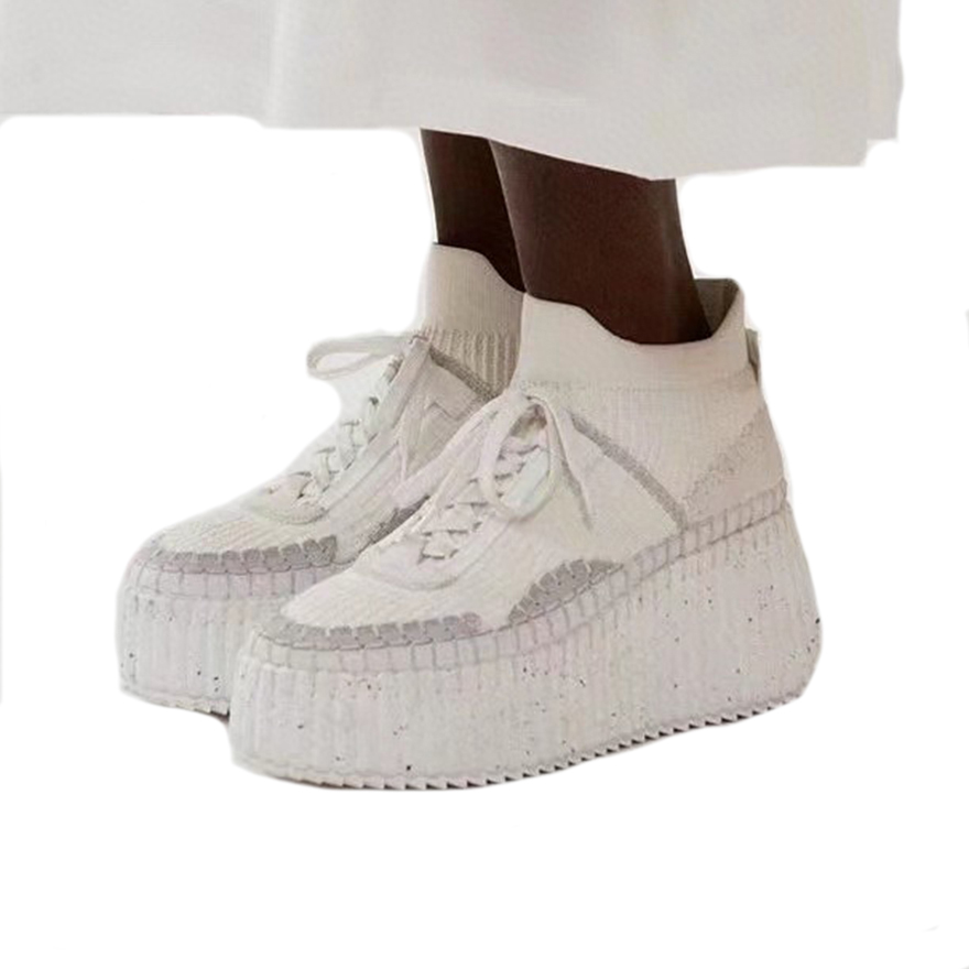 Boots Designers shoes for womens Casual Platform loafers Elastic knitting Hand sewn cowhide Leather Mixed Colors Ankle bootie 35-41 Lace Up Thick soled Combat Boot