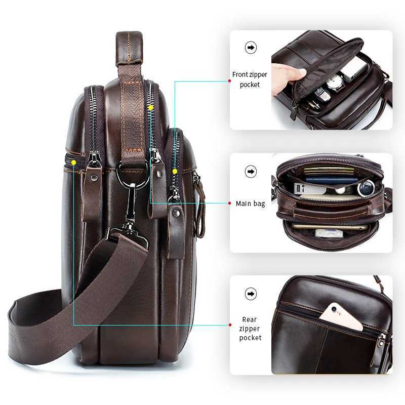 Mens crossbody bag able leather bag trendy mens top layer cowhide shoulder bag