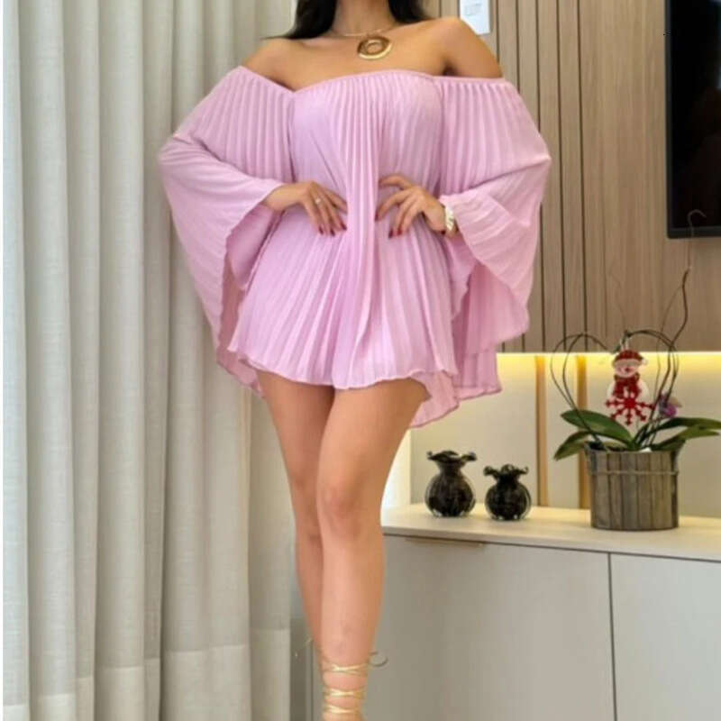 Summer New Women's Off-Shoulder Solid Color Shorts And Skirt Elegant Fashion Set B5