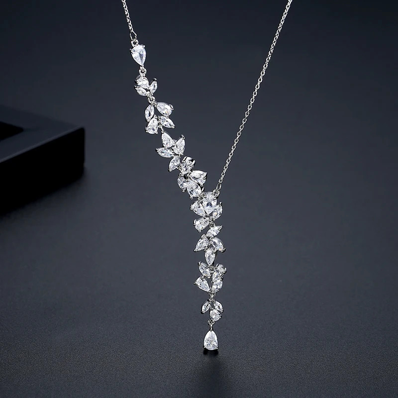 LUOTEEMI CZ Long Drop Pendant Necklace for women High quality fashion elegant shiny clavicle chain party jewelry 250711