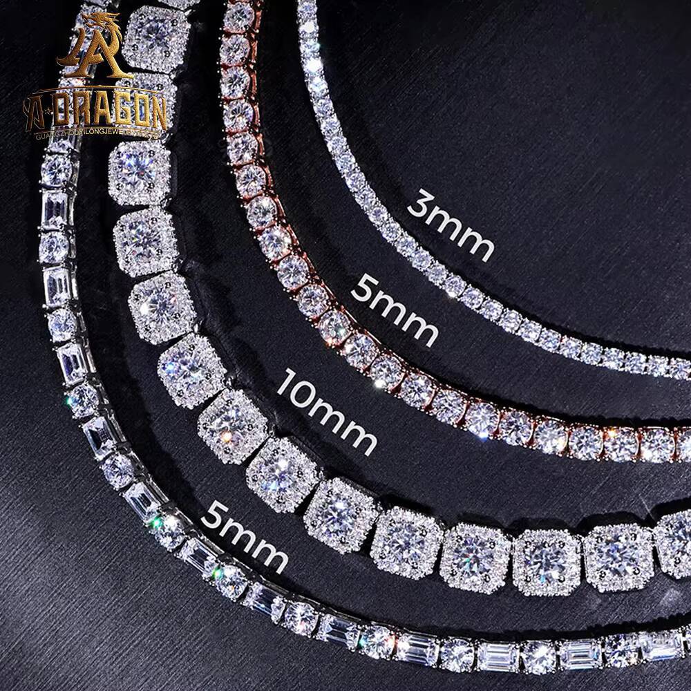 Factory Price 925 Sterling Silver Tennis Chain Fashion Iced out 4mm D Color Moissanite Necklace High Quality Jewelry