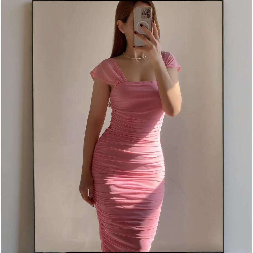 Summer New Women's Slim Waist Sexy Ruched Bodycon Dress B5