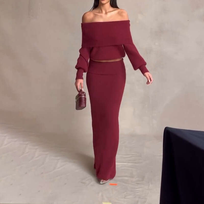 Women's Fashion Autumn New Strapless Sexy Off-Shoulder Midi Dress Elegant Set For Women B5