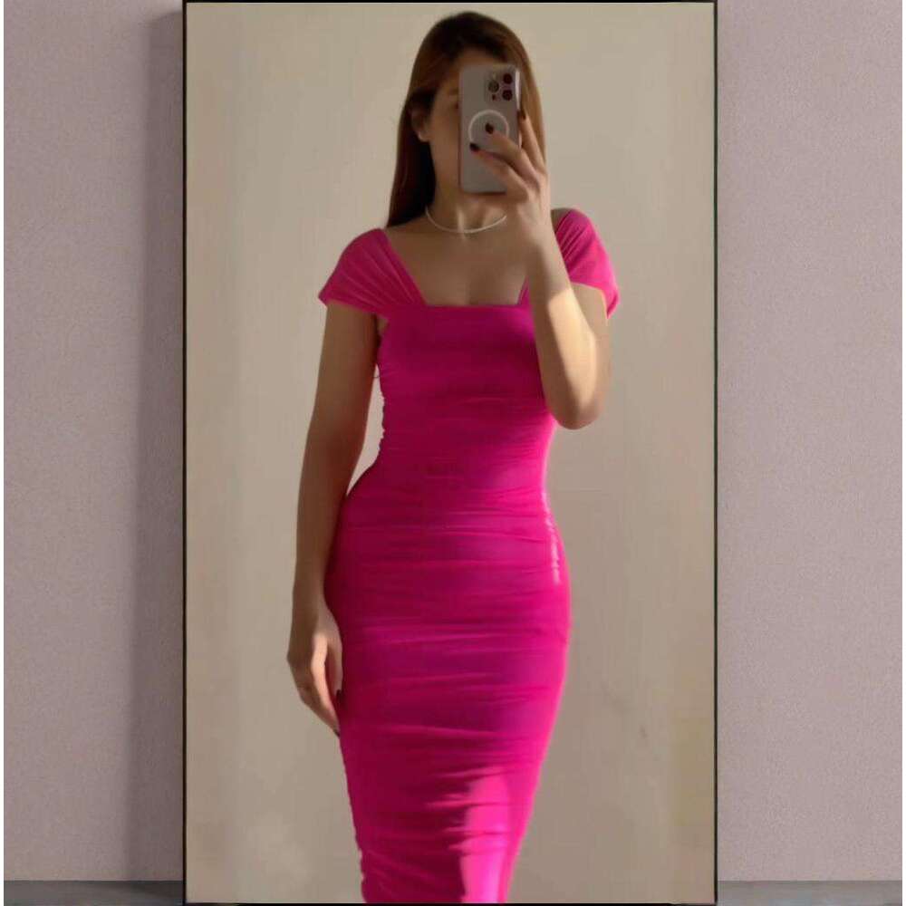 Summer New Women's Slim Waist Sexy Ruched Bodycon Dress B5
