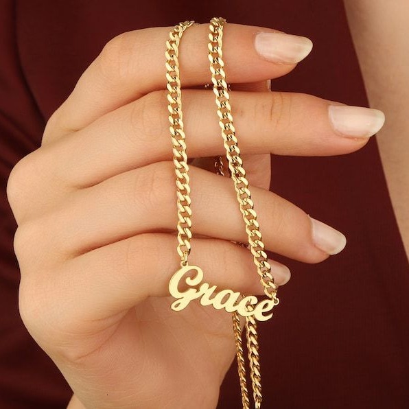 Luxury Jewelry Designer Jewelry Cross-border Hot Selling European And American Hip-hop English Name Letter Pendant Necklace Titanium Steel Chain Thick