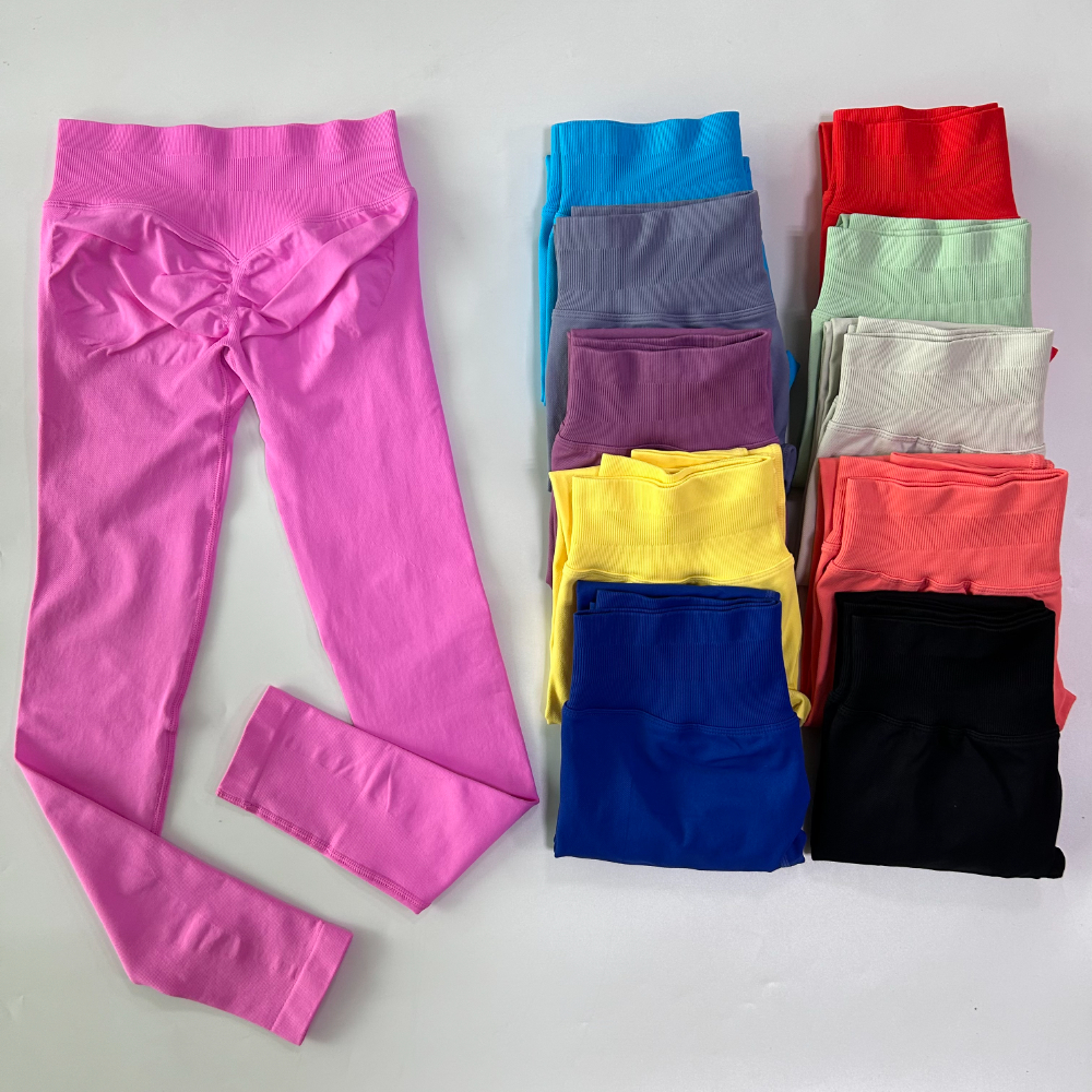 Leggings Women Seamless Yoga Pants V Back Scrunch Booty Gym Leggings Workout Low Ribbed Waistband Sports Tights