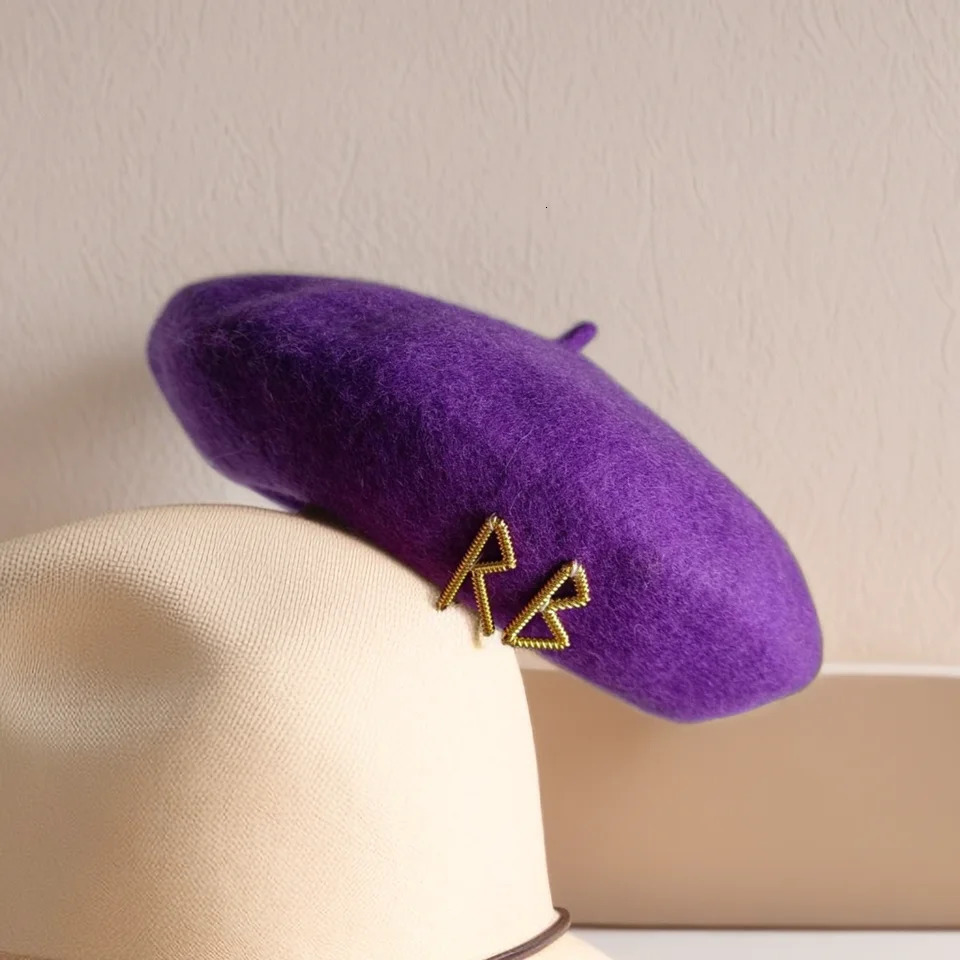 Purple RB Beret Wool English Letter Autumn/Winter Wool Hat Candy Color Womens Hat winter 250714