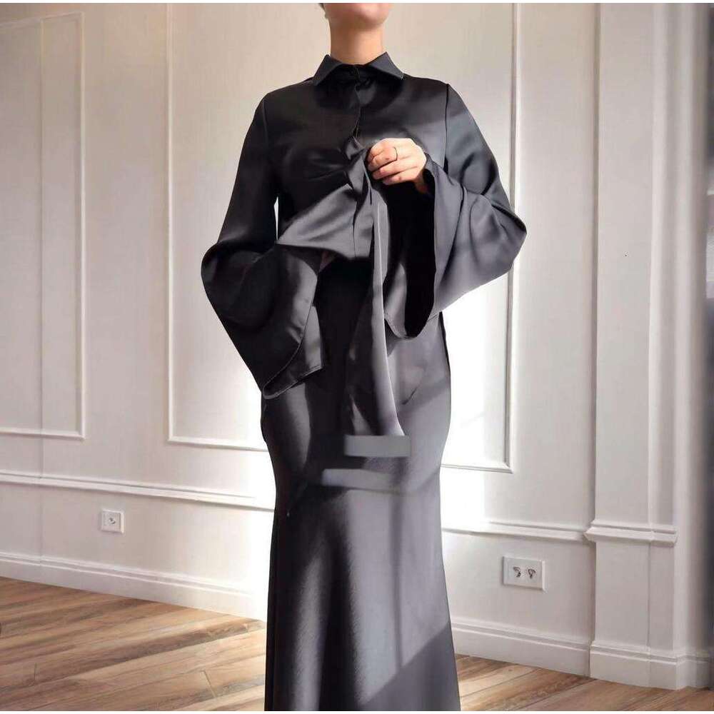 Spring New Women's Solid Color Long Sleeve Jacket Waist-Cinching Half Dress Set For Women B5