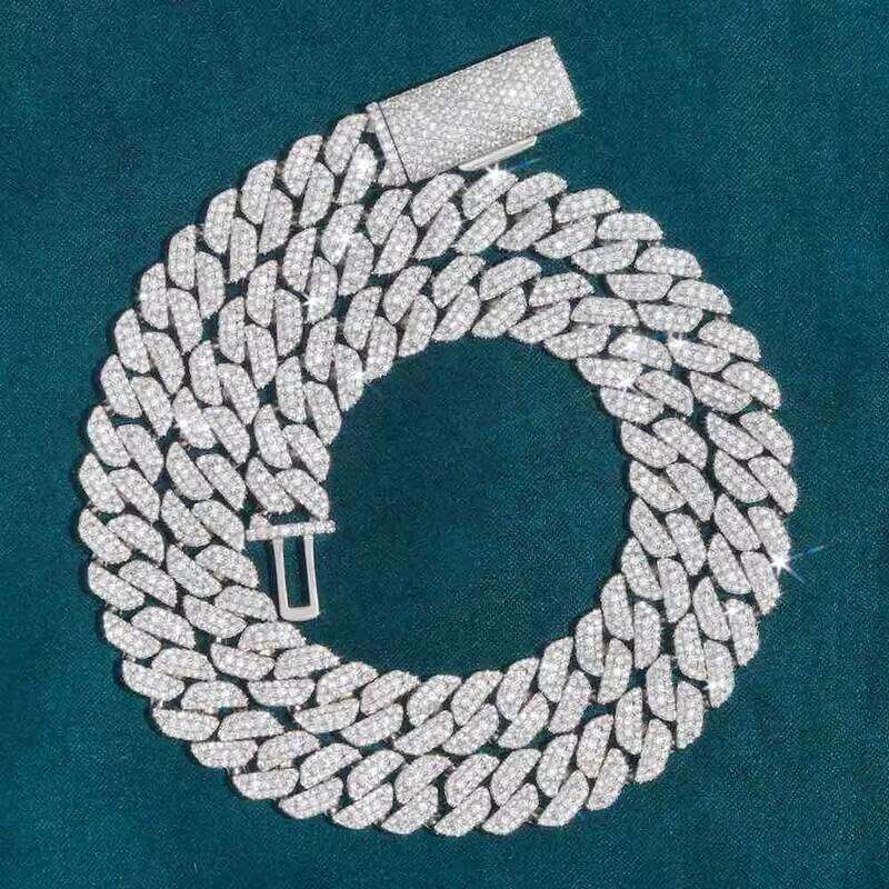Iced Out 3rows 12mm 14mm 16mm 18mm 20mm VVS Moissanite Miami Cuban Link Chain Pass Dia Tester GRA Hip Hop Sier