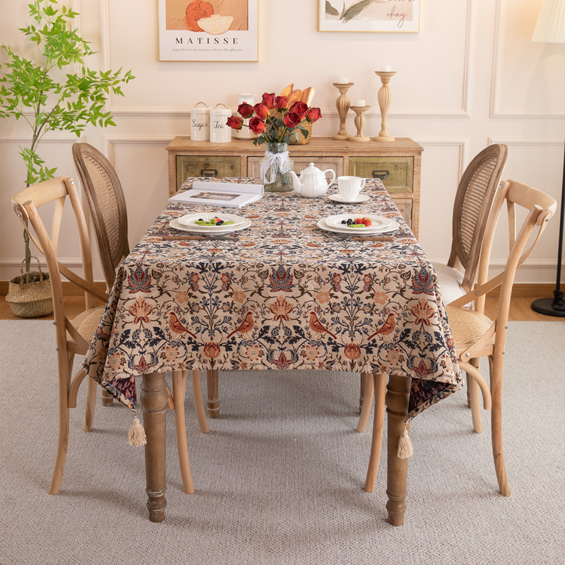 Premium tablecloth retro thickened polyester cotton color woven jacquard flower fringed rectangular coffee table tablecloth dining table cloth