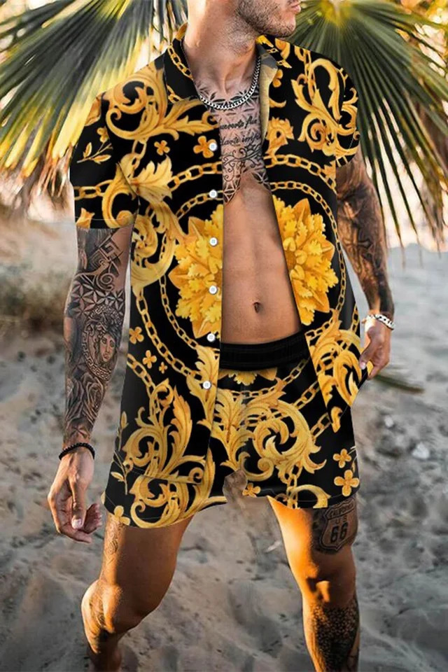Fashion Hawaiian Suit Print Men Shirt 2Pcs Set 3D Holiday Short Sleeve Casual Beach Two Piece Man Sets y250714
