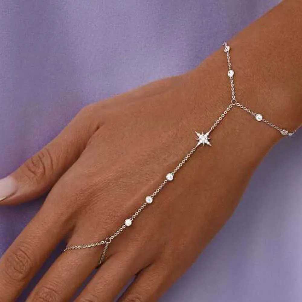 Stonefans New Shiny Six-pointed Star Finger Mitten Bracelet for Women Simple Chain Bracelet Hand Jewelry Finger Decoration Gift XJ250715