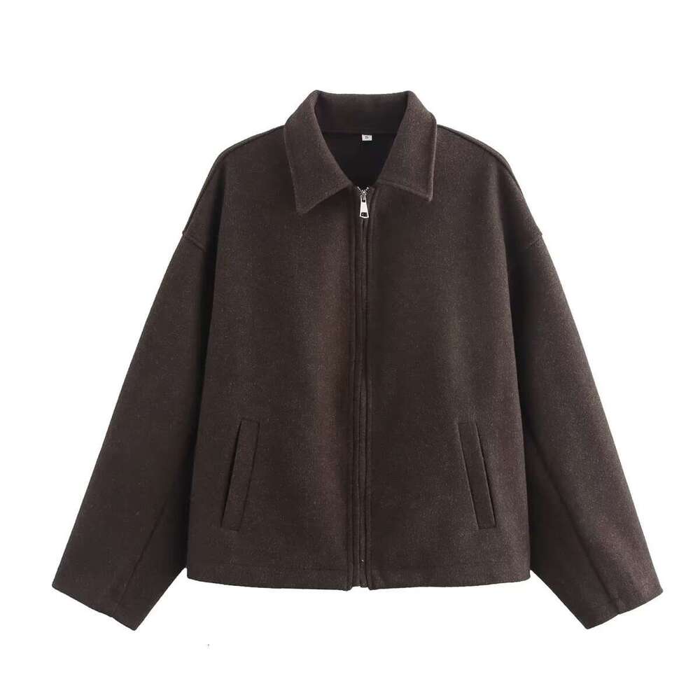 Autumn INS Fashion Three-Color Solid Wide Zipper Wool Coat For Women B5