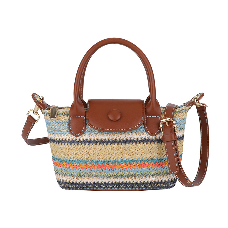 Luxury Brand Designer Bag Summer Rainbow Straw Handbag For Women 2025 New Casual Woven Versatile Beach Shoulder Crossbody Dumpling Bag