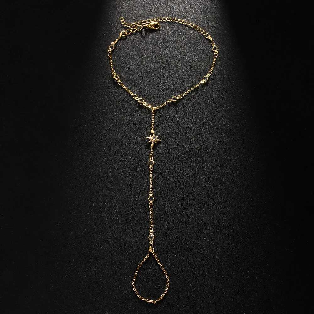 Stonefans New Shiny Six-pointed Star Finger Mitten Bracelet for Women Simple Chain Bracelet Hand Jewelry Finger Decoration Gift XJ250715