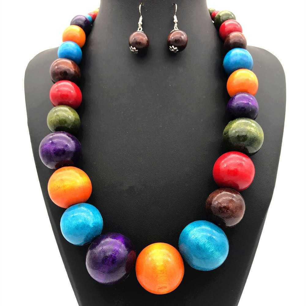 Ethnic Style Wooden Bead Necklace Colorful Sweater Chain Set Necklace Jewelry Necklace 250715