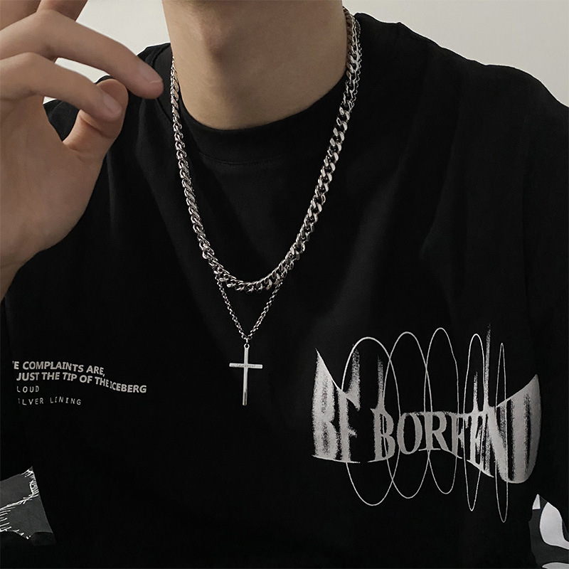 Luxury Jewelry Designer Jewelry Original Minimalist Double Layer Titanium Steel Cross Necklace For Men Hip Hop Stacked Multi-layer Chain For Women INS