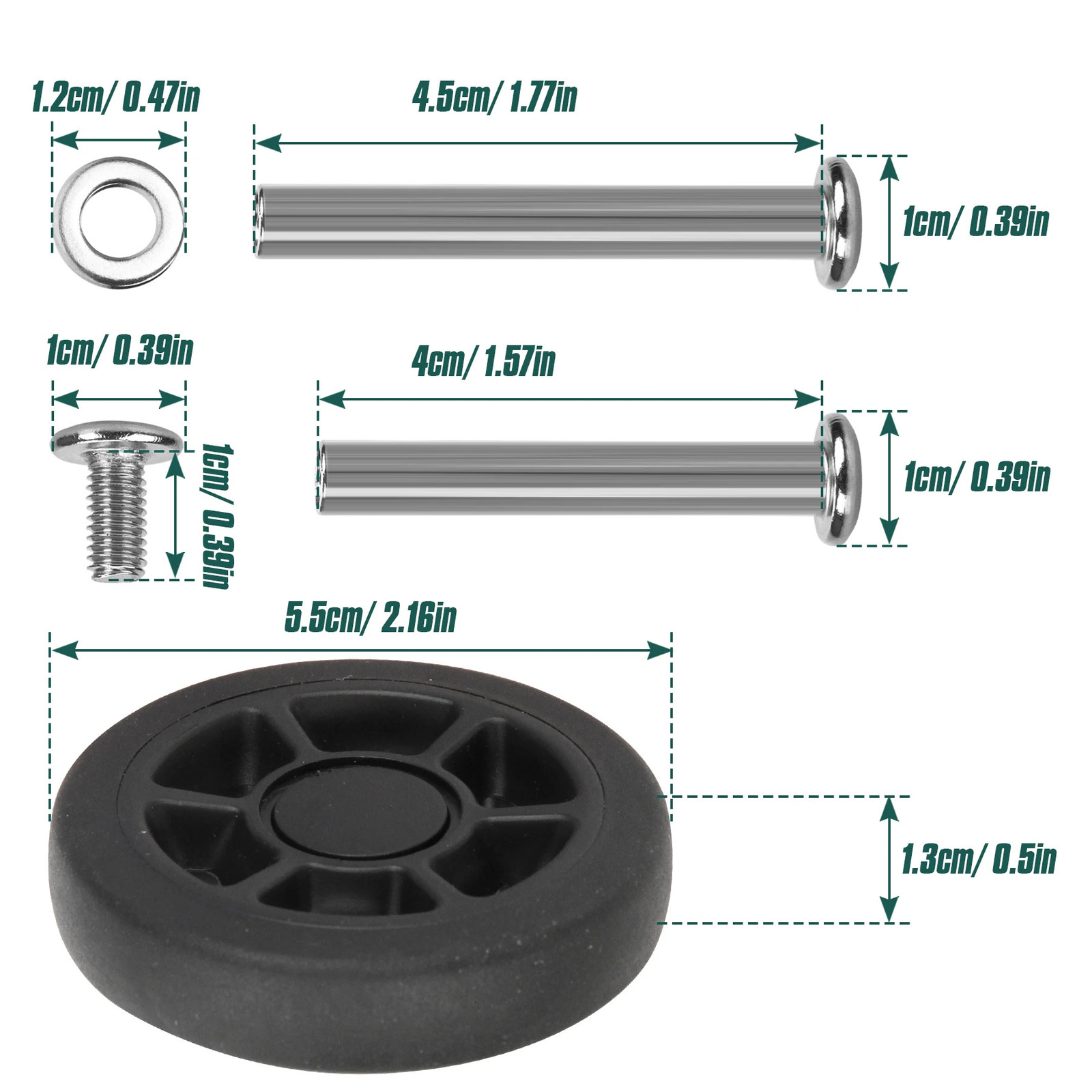 8Pcs Black Replace Wheels with Screw For Travel Luggage Suitcase Wheels 55mm Axles Repair Kit Silent Caster Wheel DIY Repair 250708
