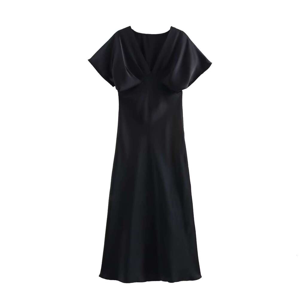 TRAFZA Spring Summer New Style Women's Fashionable Elegant Casual Satin Texture Dress B5