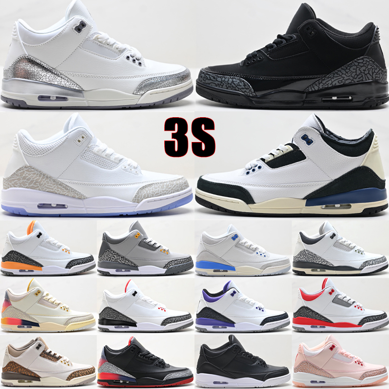 Top 3 Men Women Basketball Shoes Jump Mans 3s Leather Designer Trainers Lucky Shorts Black Cat Laser Orange Cool Grey Palomino Outdoor Sneakers Size 36-47