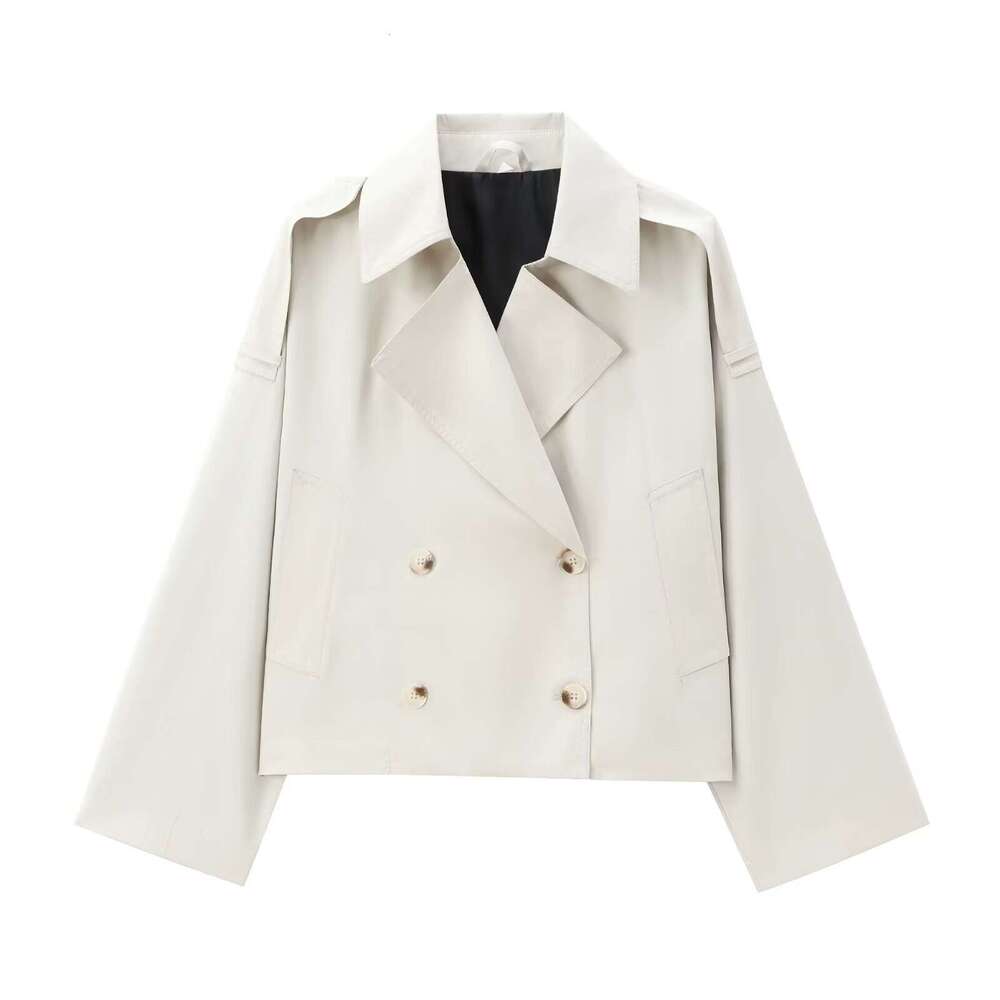 TRAFZAINS Autumn Women's New Casual Short Version Turn-Down Collar Double-Breasted Trench Coat Jacket B5