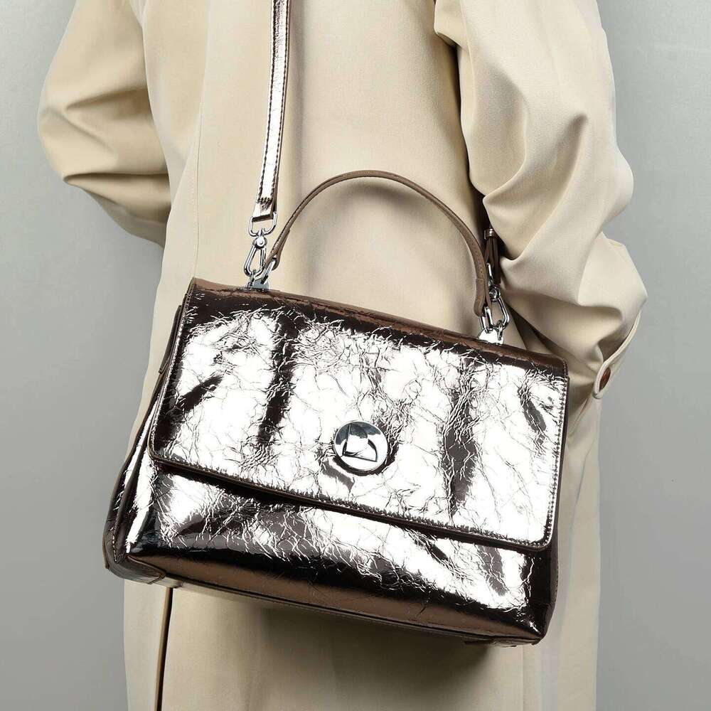 MENDY Genuine Leather Wrinkled Wax Shoulder Sier Large Tote Crossbody Handbag For Women Work Commute Hand Bag Ladies Lux