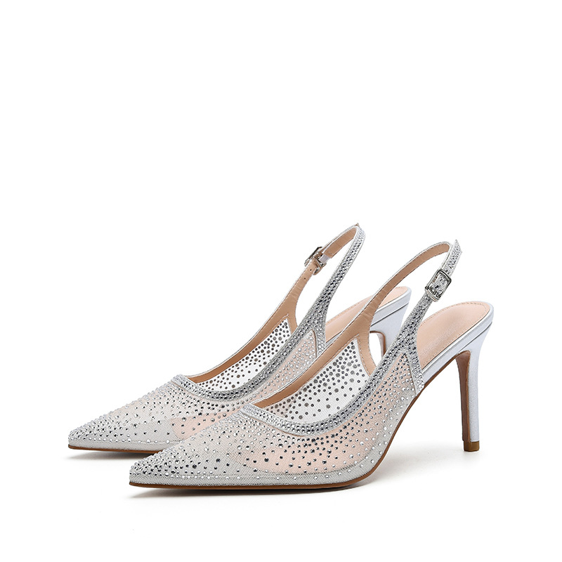 2025 New One Belt Starry Sky with Fine Heels and Pointed Water Diamonds High Heels Sandals Elegant Evening Shoes Wedding Shoes