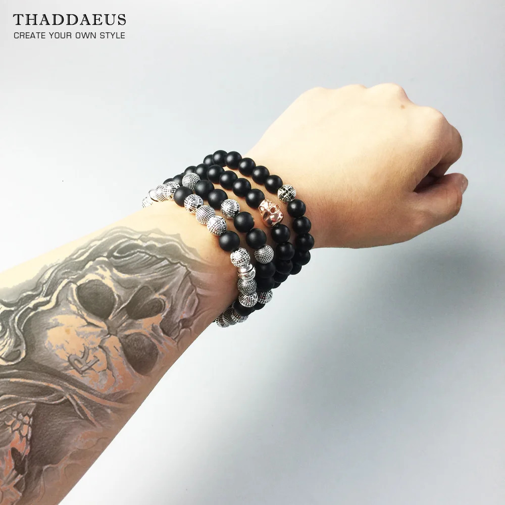 Bracelets Cross Beads Obsidian For Rebel Men Trendy Gift Europe Style Heart Masculine 925 Sterling Silver Jewelry 250711
