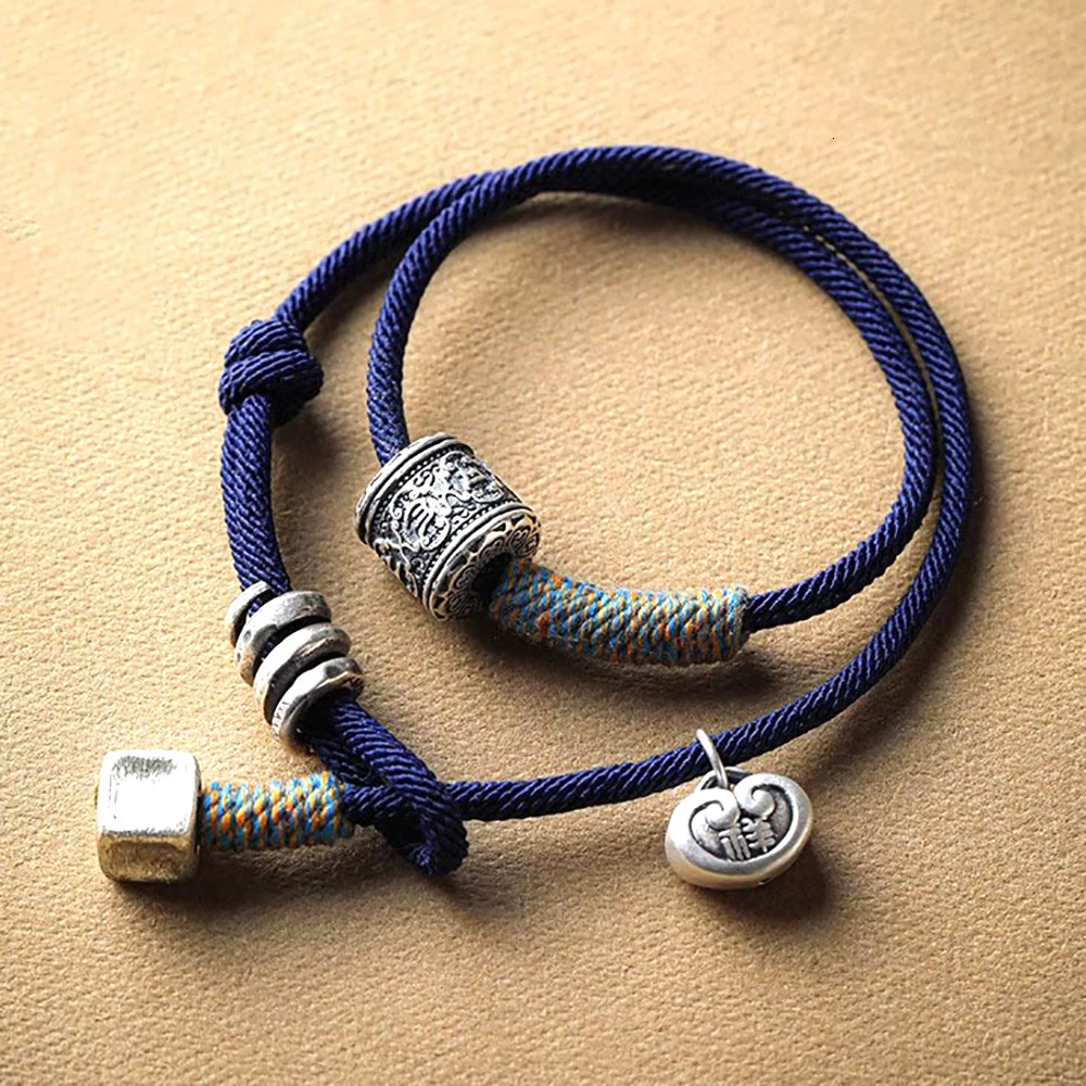Retro Six-Word Mantra Bracelet Handmade Woven Black Hand Rope Men Women Tibetan Bracelets Peace Lucky Jewelry Gifts Drop 250712