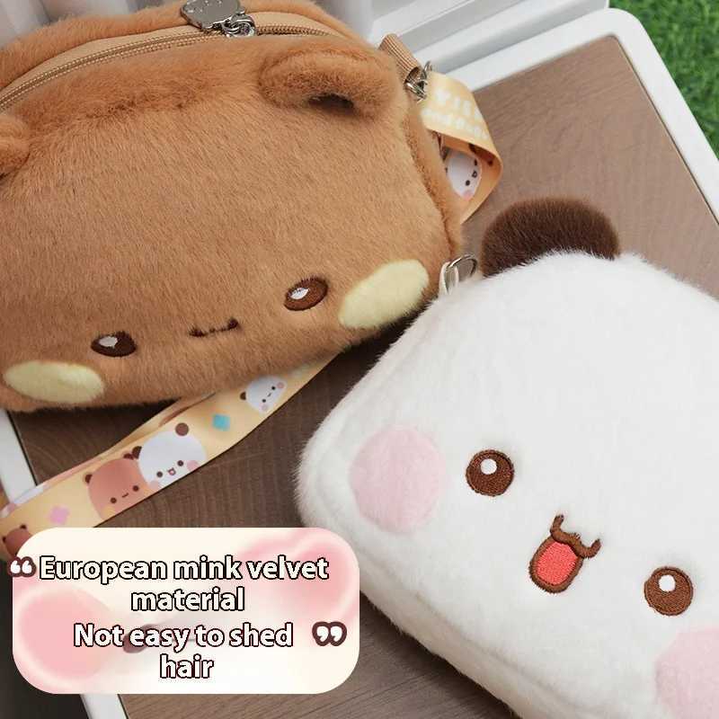 Cloth cute little panda backpack crossbody shoulder bag soft hair bag for girlfriend cloth plush gift one or two.