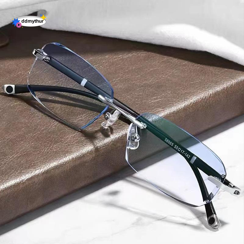 New Fashion Frameless Anti-Blue Light Anti-Radiation Anti-Fatigue Reading Glasses for Middle-Aged and Elderly ddmythur