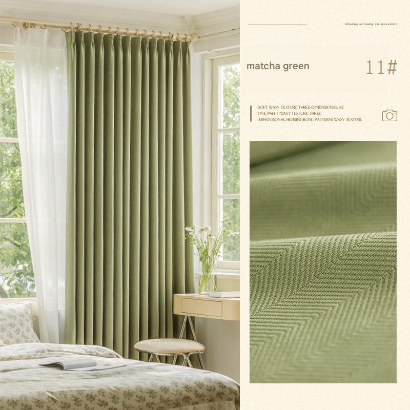 YL-36576 Herringbone Chenille Fabric Thickened Blackout Curtain Fabric New Bedroom Matcha Green Shaoxing Curtain Wholesale