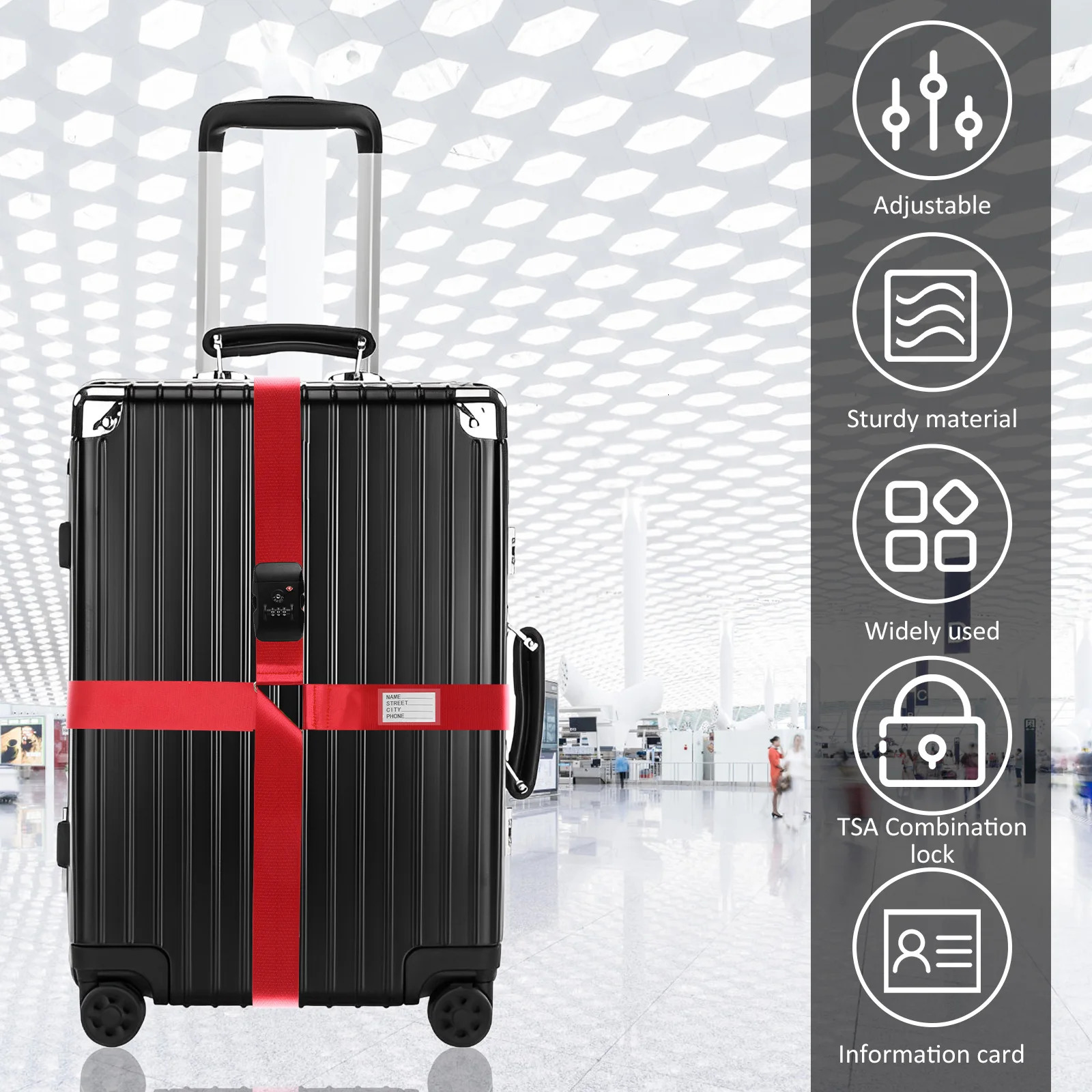 Cross Luggage Strap TSA Customs Lock Luggage Strap Adjustable Length Suitcase Belt with Clear ID Tag Durable Luggage Travel Belt 250708