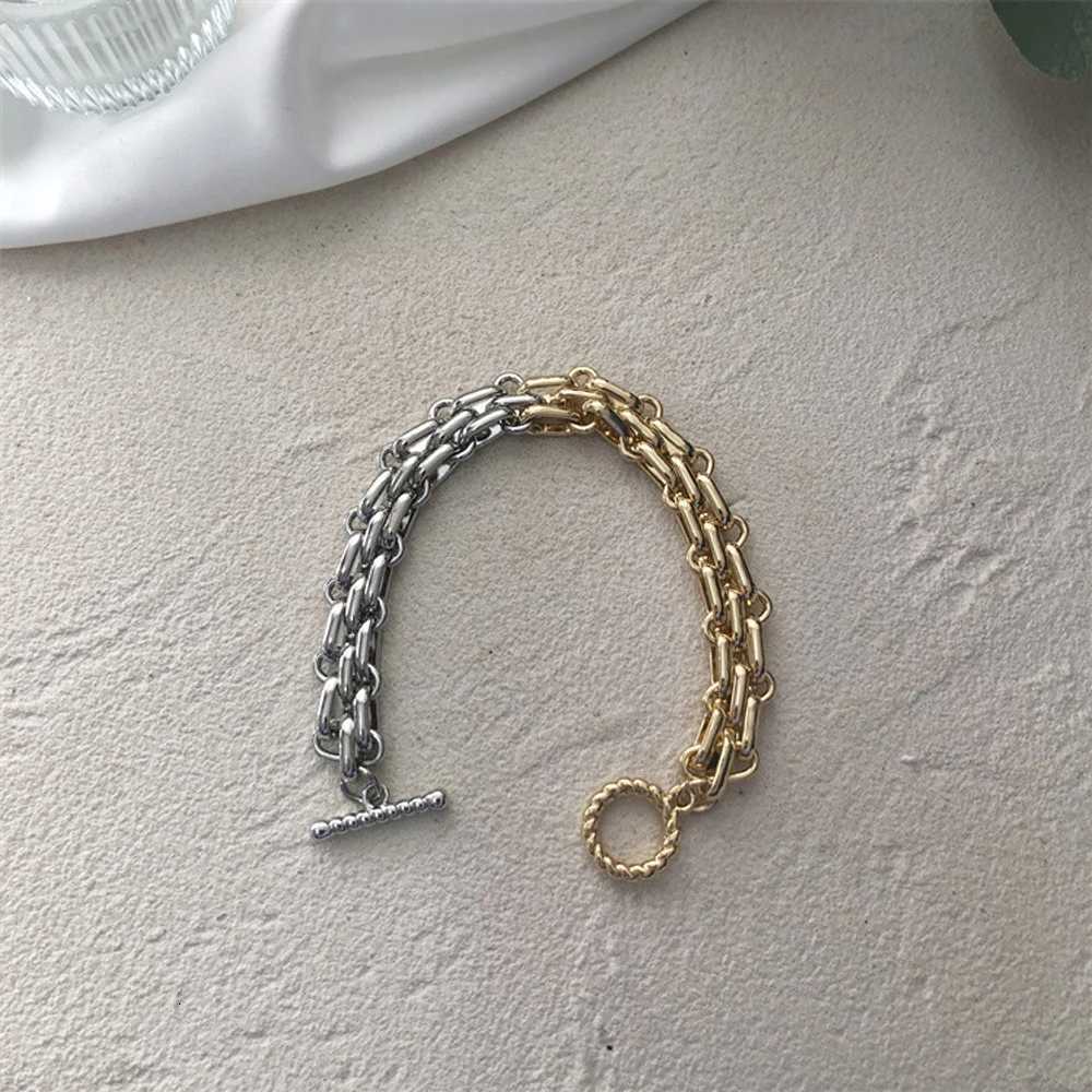GHIDBK Punk Half Gold Color Half Silver Color Chunky Wide Chains Bracelets Woman Rock Toggle Clasp Bracelet Statement JewelryXJ250715 - view 5