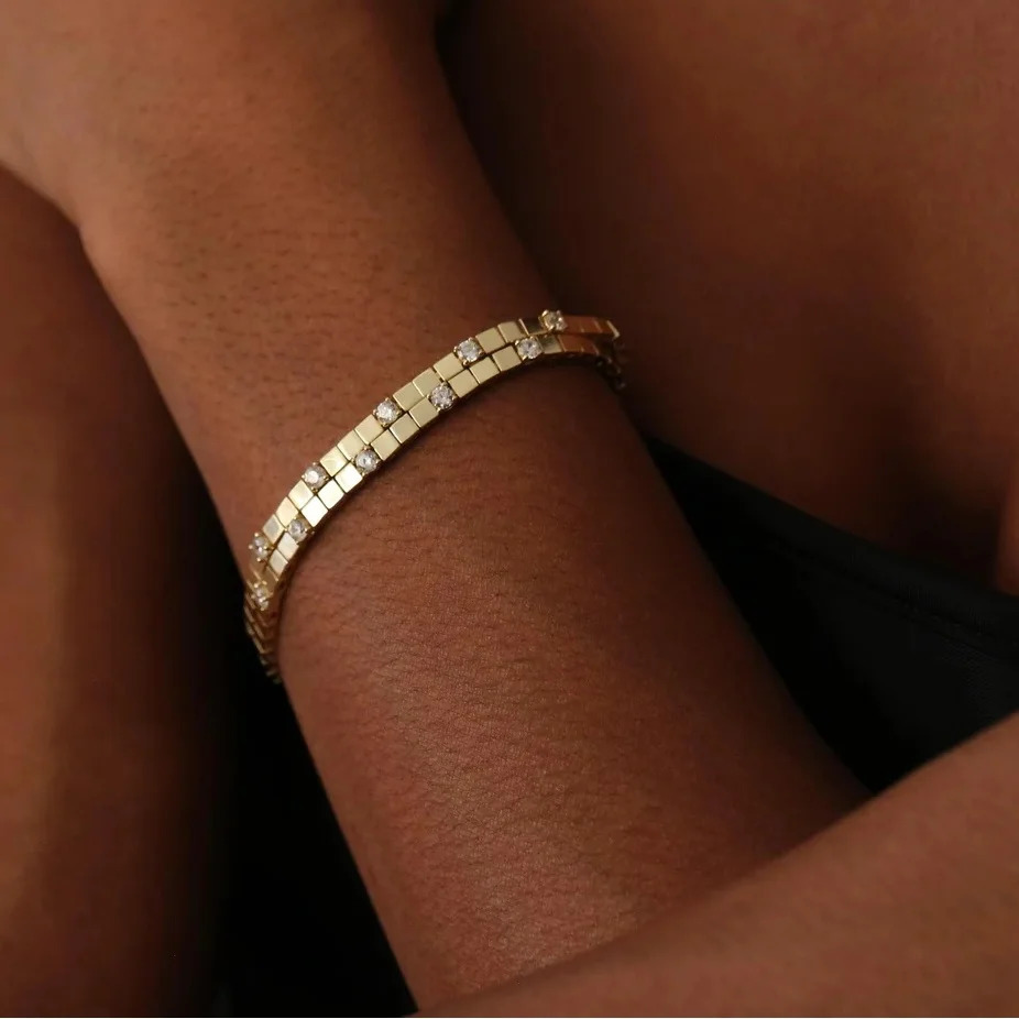3MM Width Square Plain Beaded 5A Cubic Zirconia CZ Mix Sparking Tennis Chain Delicate Fashion Women Bracelet 250711