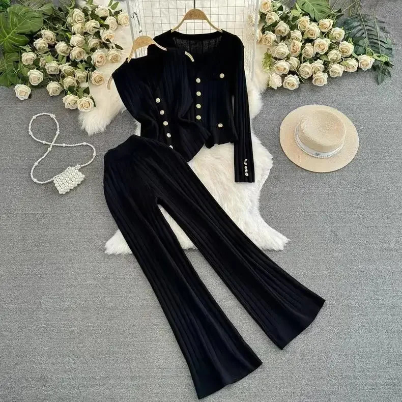 Fashionable Long Sleeve Suit Knit Sweater Loose-Fit Stand Collar Spring Autumn Two-Piece Set China Mainland Origin 250714