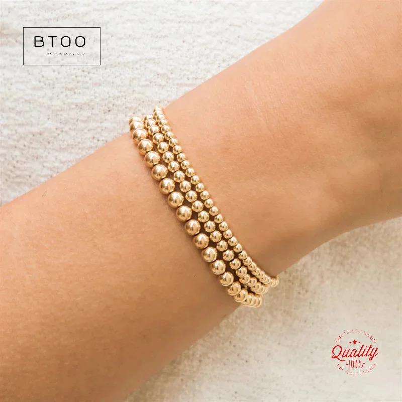 Real 14K Gold Filled Round Beads Bracelets Gold Filled Seamless Beads 3mm 4mm 5mm 6mm Bracelets Vintage Boho Women Jewelry 250711