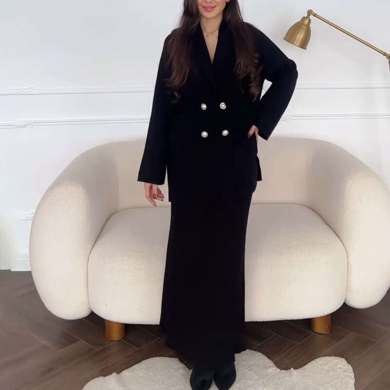 Spring New Women's Solid Color Long Sleeve Button Jacket And Skirt Fashion Set B5