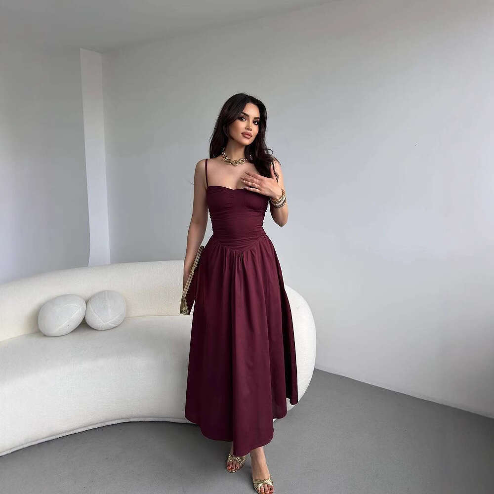 Summer New Women's Fashion Strap French Style Sexy Elegant Fashionable Pure Dress B5