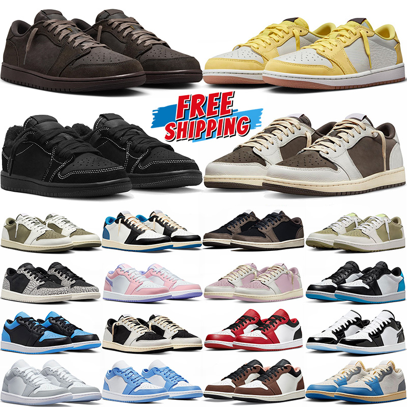 Free Shipping 1s low designer trainers basketball shoes men women Black Phantom unc Dark Mocha Smoke Grey outdoor sports trainer sneakers Outdoor Shoes