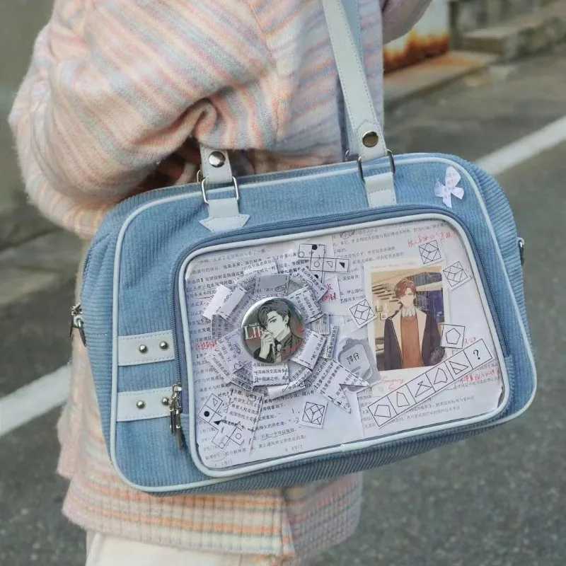 Y2K Corduroy Casual Ita Bag Cute Womens Shoulder Bag Crossbody Bag Lolita Girl Transparent Bag DIY Display Handbag Purse