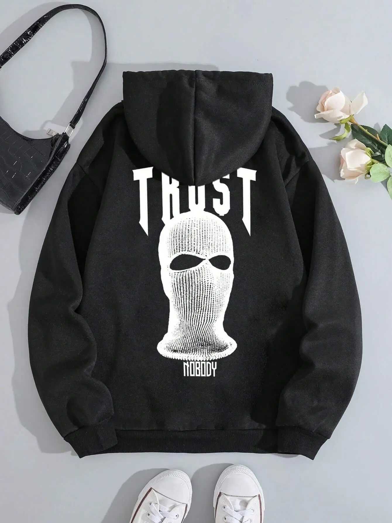 Trust Nobody A Stranger With A White Hood Hoodie Women Warm Fleece Hoodie Fashion Casual Sweatshirts Autumn Loose Sportswears X2507151