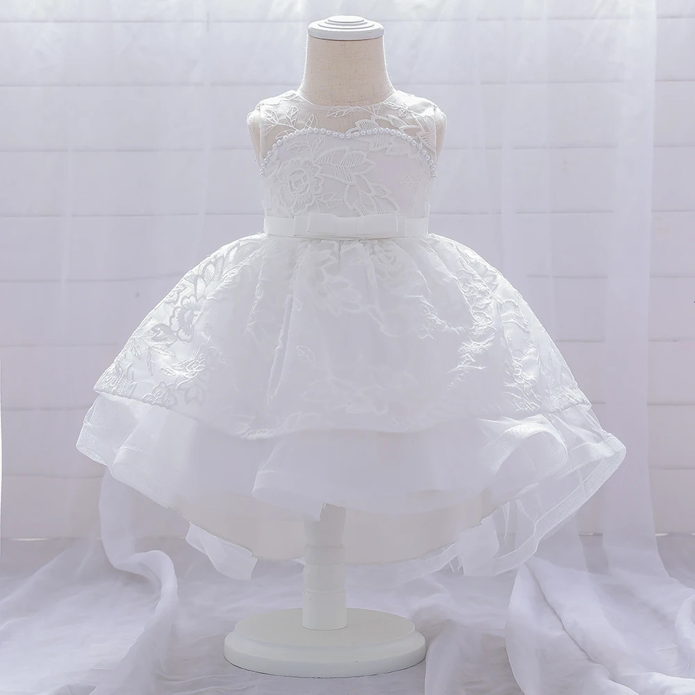 Infant Bow Bridesmaid Baptism Baby Girls Dresses White Trailing Baby Clothes Princess Tutu 1st Birthday Party Dress Wedding Gown 250715