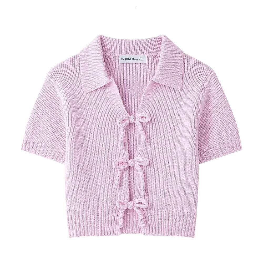 TRAFZA Style Spring And Autumn New Women's Classic Fashion Bowknot Decorated Knitted Top B5