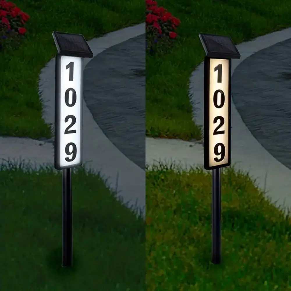 1 pc Solar Light Powered House Number Address Sign With Lighting Pole Mount Smart Light Control Automatically Lights Up From X250715