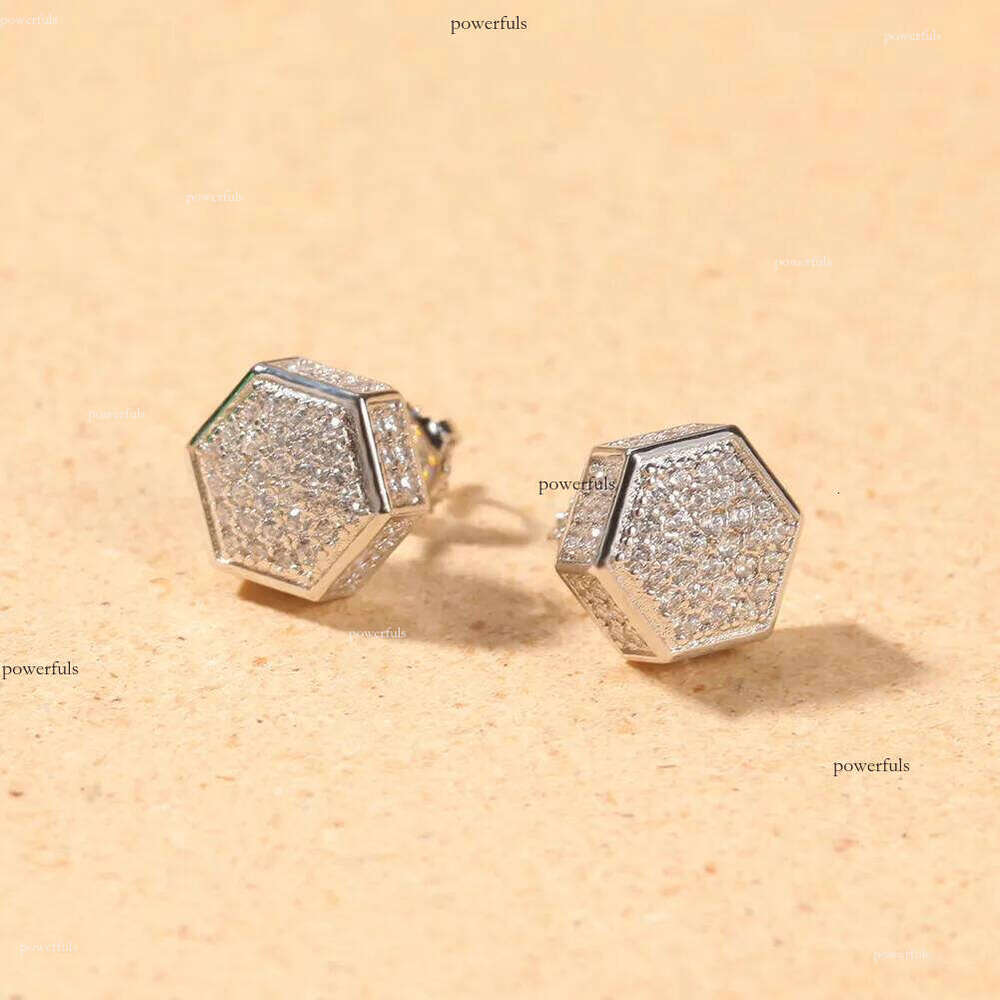 Sterling Sier Mens Stud Earrings White Gold Plated Hip Hop CZ Cubic Zirconia Square Heart Love Round Earring Studs Iced Out Dia Rapper Ear Jewelry for
