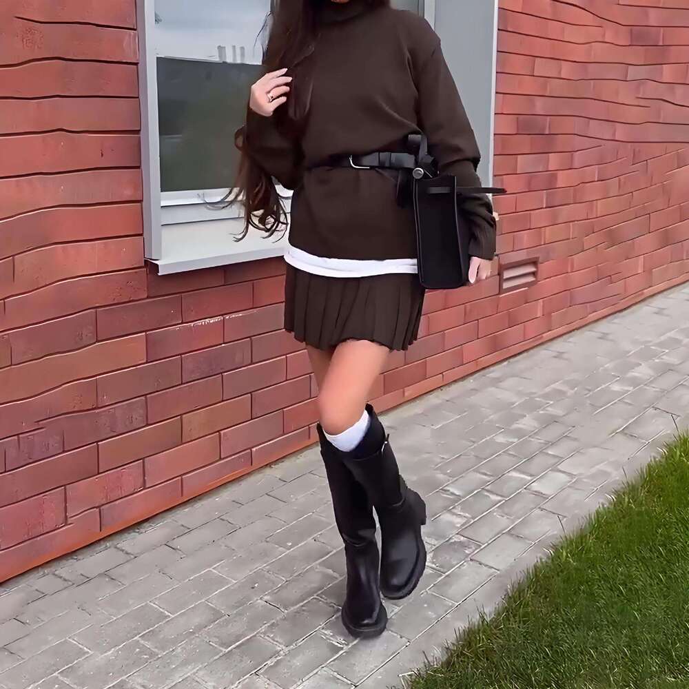 Knitted Sweater Women's Winter Fashion Pleated Short Skirt Set For Women B5